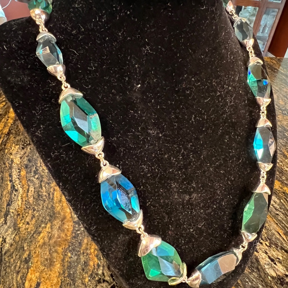 Anne Klein fashion necklace in large green and blue acrylic stones
